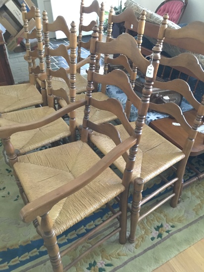 (8)  Maple Chairs W/Rush Seats, (2) Have Arms