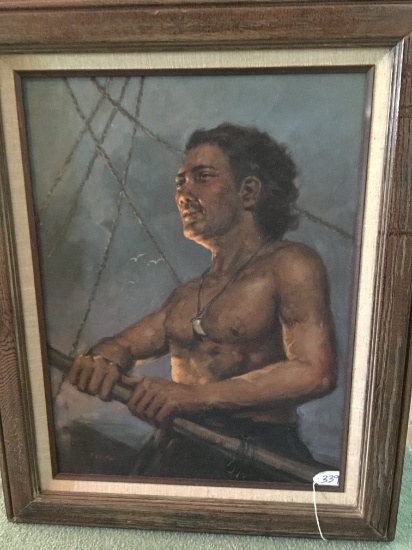 Framed Oil On Canvas Of Early Sailor-Cannot Distinguish Artist