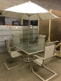 Outside Aluminum Patio Table W/4 Chairs & Umbrella Holder W/Umbrella