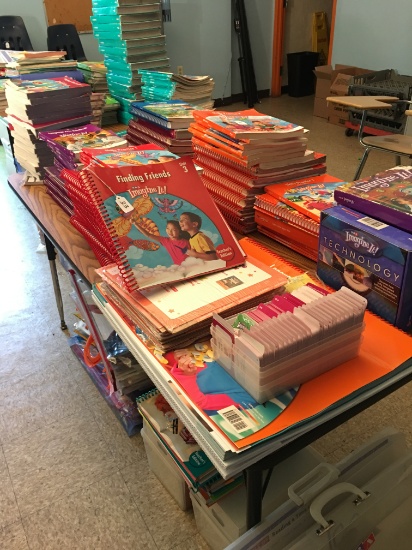 Large Lot Of "Imagine It" Schools Books & (2) 5' Tables,  Cafeteria