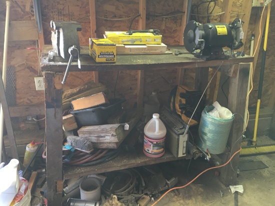 Work Bench W/Grinder & Scrap Steel As Shown
