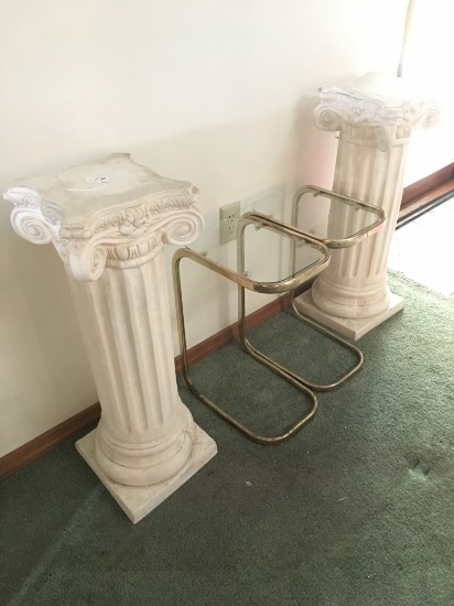 (2) Plaster Pedestals & (2) Small Stands
