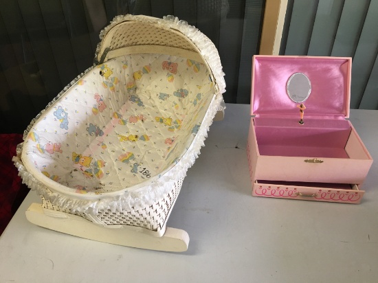 Wicker Doll Cradle & Jewelry Box