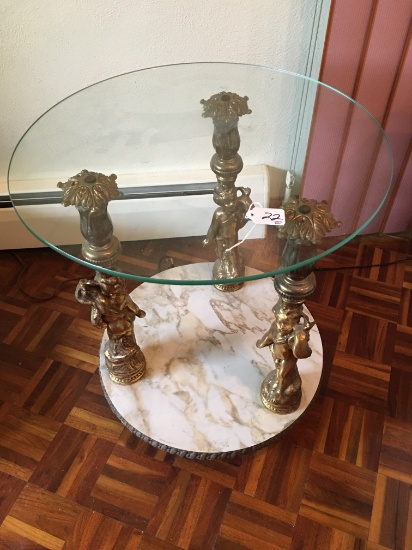 Marble & Glass Tables W/Figural Cherubs