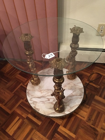 Marble & Glass Tables W/Figural Cherubs