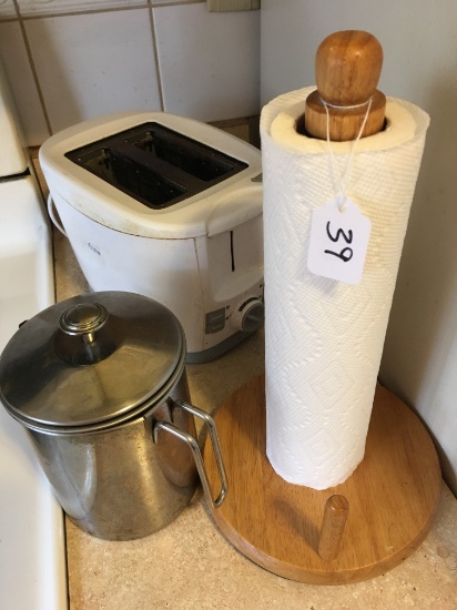 Toaster, Paper Towel Holder, & Stainless Container