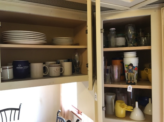 Cupboard Of Misc. Dinnerware, Mugs, & Cups As Shown