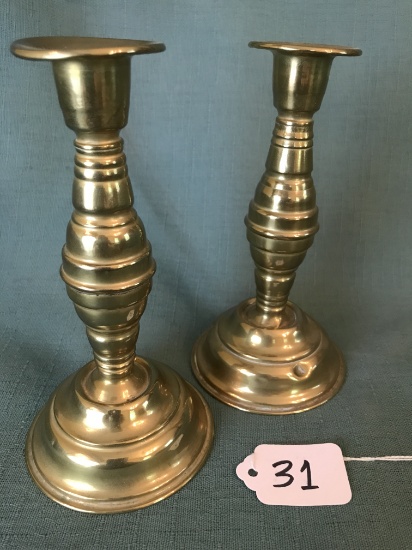 (3) Matching Antique Brass Candle Holders Are 6.5" Tall