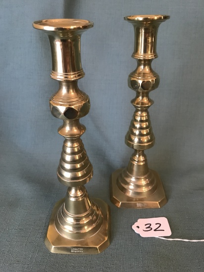 (2) Matching Antique Brass Candle Holder Marked "England"