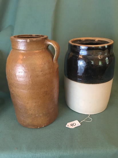 (2) Stoneware Containers are 9.5" & 10.5" Tall