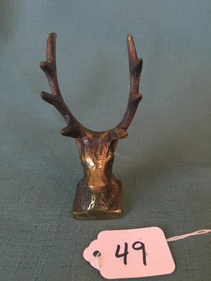 Brass Figural Deer Head Pen Holder Is 4" Tall
