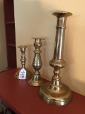 (3) Antique Brass Candle Holders-Couple Of Dings
