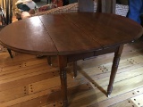 Antique Primitive Walnut 5-Leg Drop Leaf Table W/Porcelain Castors & 3 Leaves