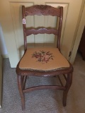 Antique Oak Side chair W/Needlepoint Seat