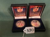 (2) 1 Oz. .9999 Silver Colorized American Eagles In Boxes