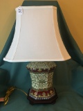 Porcelain Lamp W/Oriental Design & Cloth Shade