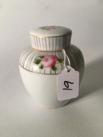 Hand Painted Nippon Lidded Jar Is 4.5" Tall