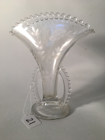 Etched Candlewick Fan Vase Is 8.5" Tall