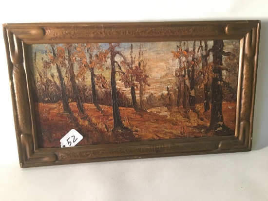 Antique Oil On Canvas Of Forest Scene