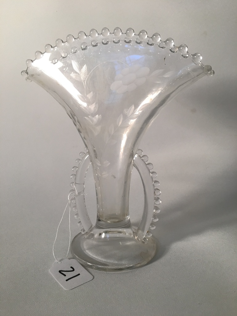 Lot Etched Candlewick Fan Vase Is 8 5 Tall Proxibid Auctions