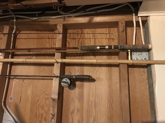 Vintage Fishing Poles, Cane Poles with "Lion" Reel and Shakespear Reel