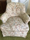 Upholstered Arm Chair W/Floral & Birds Design