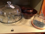 Glass Lidded Cake Stand, Cheese Dish, & Wooden Salad Set