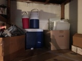 Small Cooler & Thermos & Tuppererware On Shelf