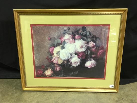 Framed & Matted Still Life Print Of Roses Is 27" x 33"