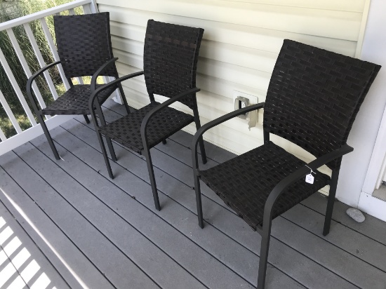 3 patio chiars with typical wear from setting on covered, from porch
