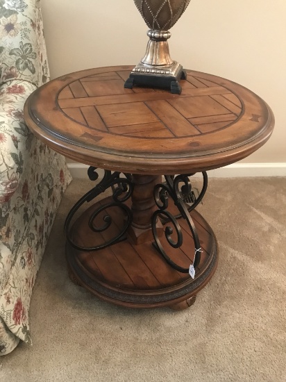 Decorative, Wood and Metal Lamp Table, 26" Diameter.