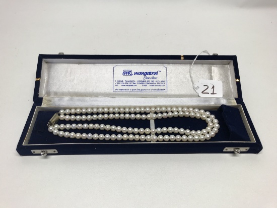 Mangatrai Double Strand Pearl Necklace In Blue Box
