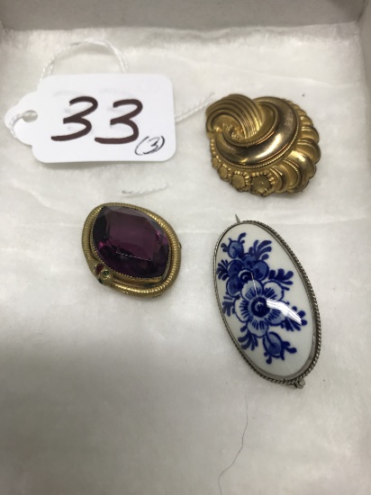 (3) Vintage Brooch Pins