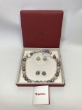 Majorica Pearl Necklace W/2 Pair Matching Pearl Earrings