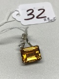 Marked 14K Yellow Gold Pendant W/Amber & Clear Settings-3.3 dwt.