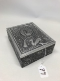 Embossed Metal Jewelry Box W/Bird & Deer