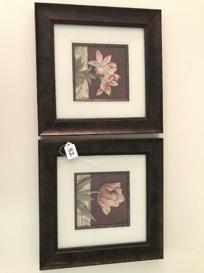 (2) Matted & Framed Floral Prints