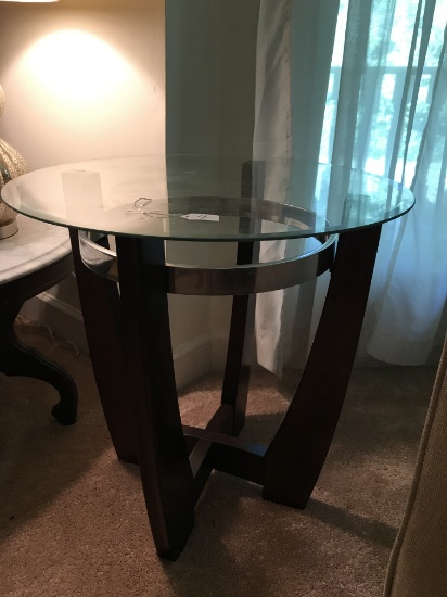 Pair Of Wood & Glass Top Lamp Tables