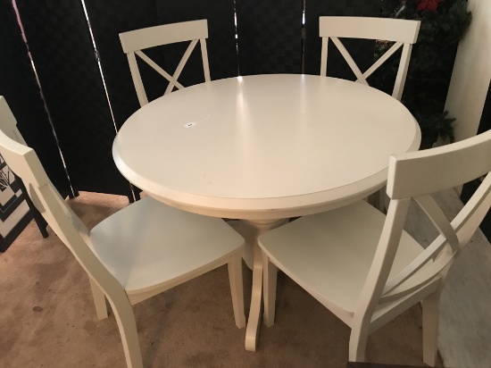White Round Table W/4 Matching Chairs