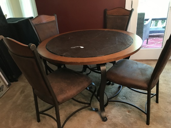 Wrought Iron & Oak Table W/4 Chairs
