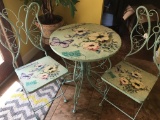 Metal Café Table & (2) Chairs In A Butterfly Design