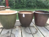(3) Glazed Pottery Planters