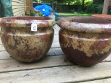 (2) Glazed Pottery Planters Are 12