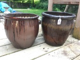 (2) Glazed Pottery Planters Are 11