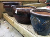 (3) Glazed Pottery Planters From 10