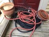 (3) Hoses + Misc. Planters & Wire Rack