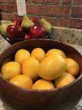 Bowl Of Fruit In Metal Bowl & Lemons In Wooden Bowl