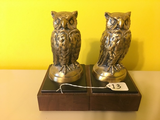 Owl Figural Bookends on Bases
