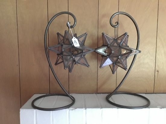 (2) Iron/Glass Candle Holders Are 17" Tall