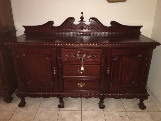 Heavily Carved Mahogany Chippendale Buffet/Sideboard
